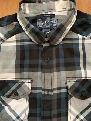 American Rag  Mens  Plaid Shirt Button Up Size Medium 100% Cotton