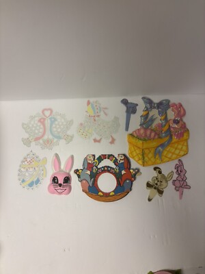 Vintage Easter Die Cut Wall Decorations Bunnies Chicks Eggs - Lot of 11