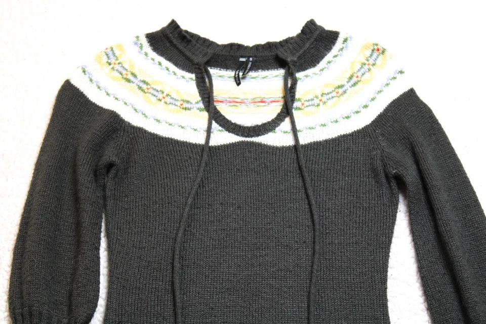 Suéter Pullover Para Mujer Pequeño Gris Manga Larga Patrón Cuello para Take Out Foto 2 de 4