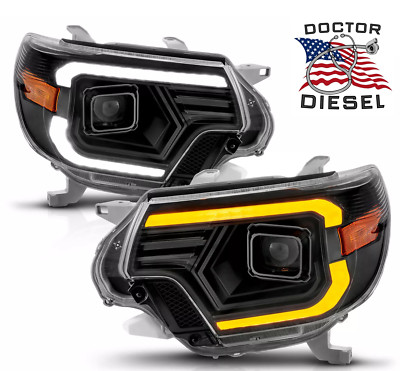 FIT FOR 2012-2015 TOYOTA TACOMA SWITCHBACK LED C-BAR PROJECTOR HEADLIGHTS BLACK