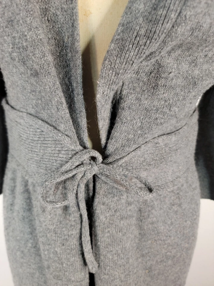 Cárdigan United Colors Of Benetton Mujer Talla L Lana Angora Frontal Corbata Largo Gris Foto 4 de 4