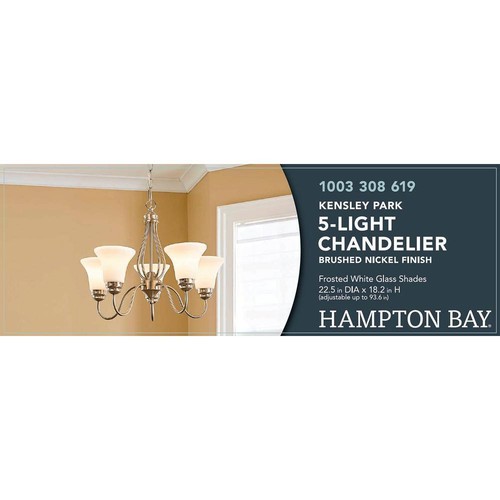 Hampton Bay 5-Light Classic Brushed Nickel Hanging Chandelier w/ Frosted Shade - Picture 5 of 6