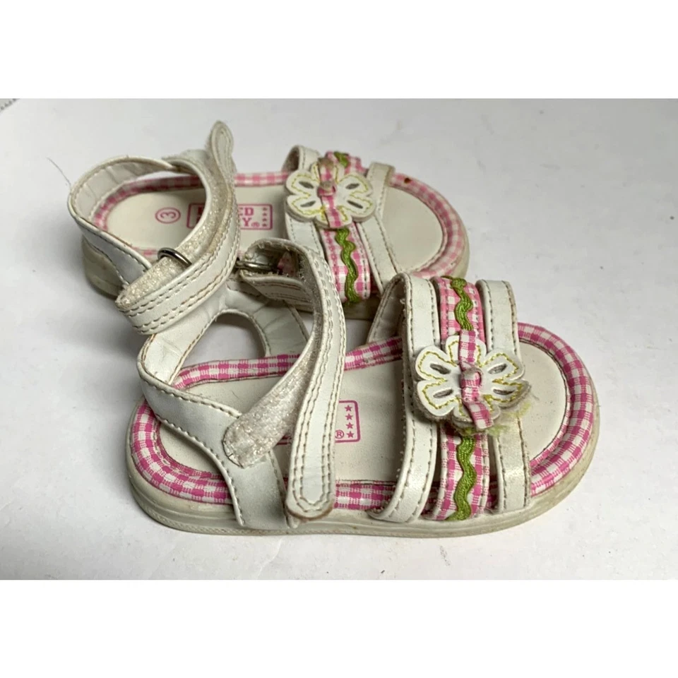 Sandalias blancas con gancho y bucle rosa floral gingh descoloridas Glory bebé niña infantil talla 3 Foto 3 de 3