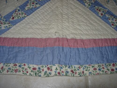Handmade machine ivory pink blue patchwork coverlet vintage look Quilt 50x62 - Picture 2 of 12