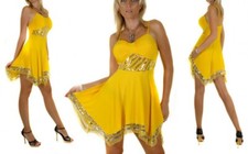 Sexy Miss Women Mini Dress Glamour 34/36/38 Yellow Silver Sequins TOP