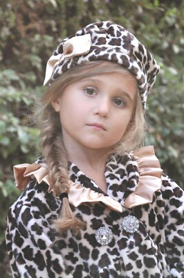 NEW NWT La Petite Couture Leopard/Gold Soft Velvet HIGH-END PLUSH Coat & Hat 5Y