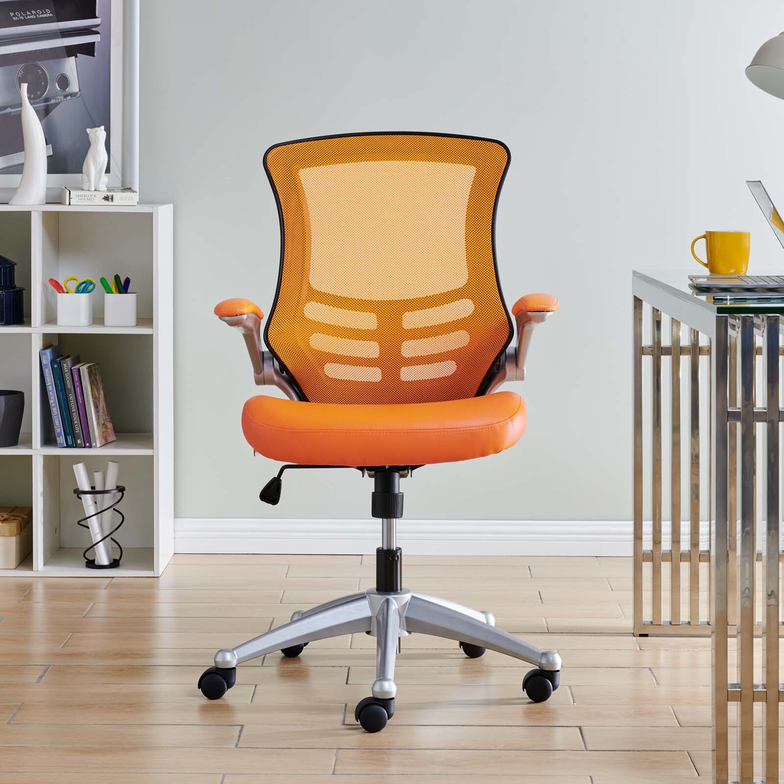 Modway Attainment Mesh Vinyl Modern Office Chair in Orange