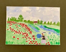Claude Monet Poppies Original ACEO Painting  Poppies Field Miniature Art