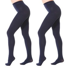 2 Pairs Pack Women's Opaque Tights L-XL Navy