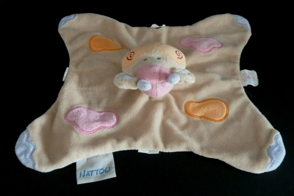 *. DOUDOU PLAT NATTOU VACHE beige taches orange rose corne bleu mauve TTBE - Photo 3/4