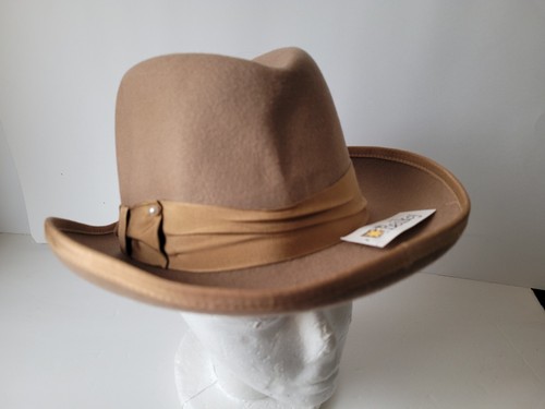 Sombrero de Lana Bailey Derby Bowler Hecho en EE. UU. Talla Pequeña 100% Lana Beige Tostado Nuevo Con Etiquetas - Imagen 8 de 8