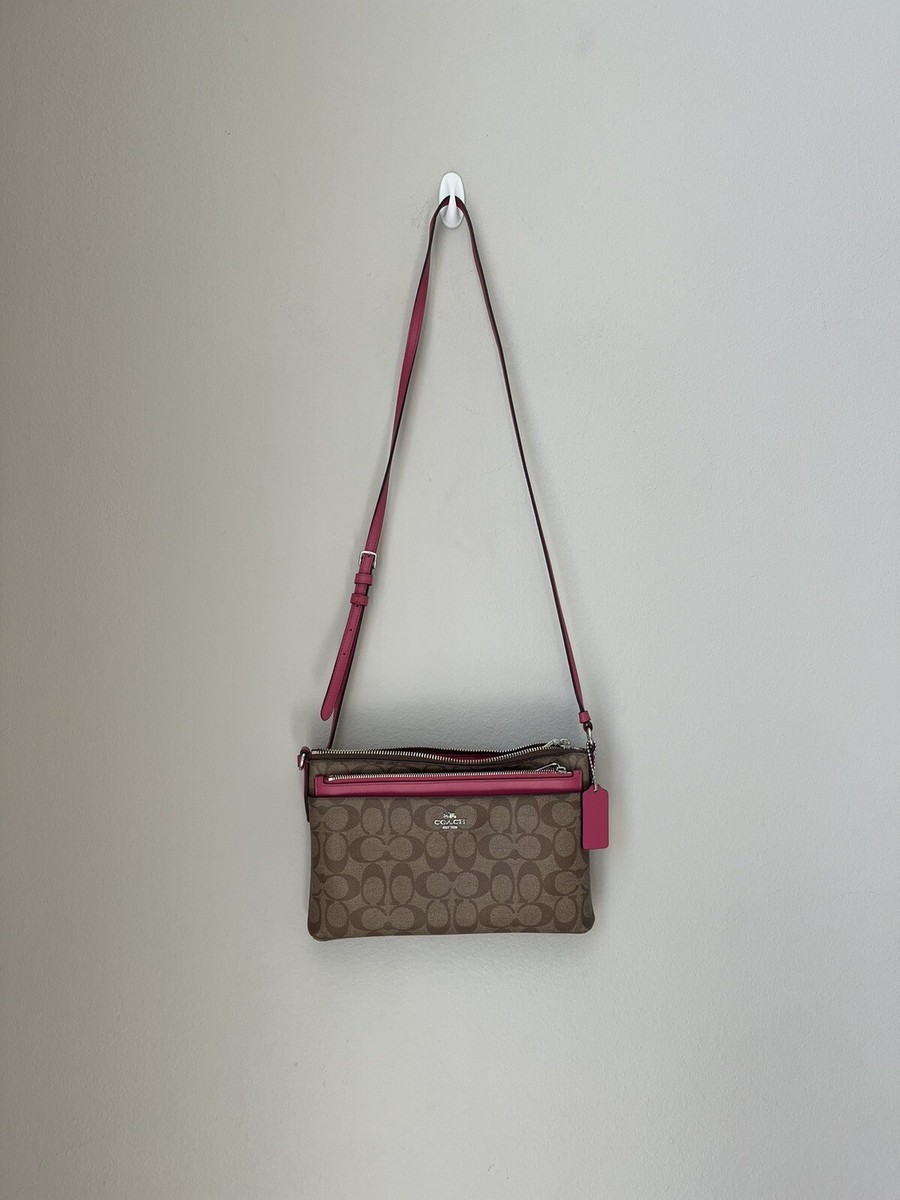 Coach Signature East West Park Pink Coated Canvas Crossbody