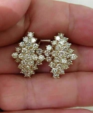 2 Ct Round Cut Lab Created Diamond Cluster Stud Earrings 14K Yellow Gold Plated