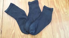 Lot 3 Pair Childrens Black Acrylic Nylon Ankle Athletic Dress Sport Sock Sz 5-8