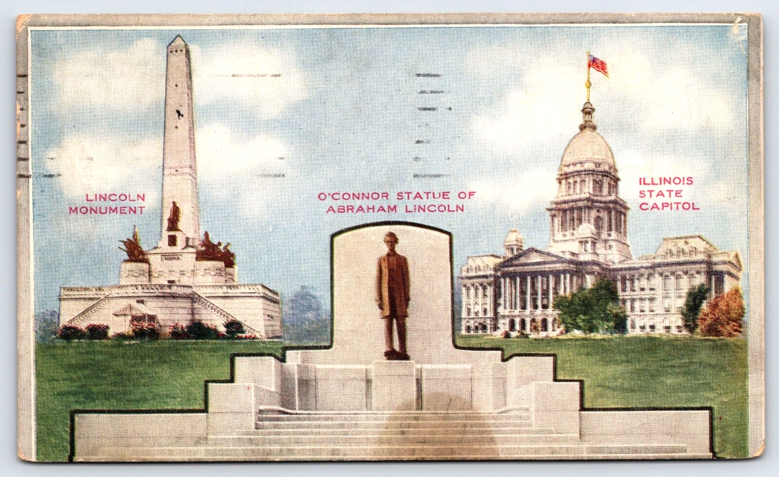 Vintage Antique Postcard Lincoln Monument Statue Capitol Springfield Illinois