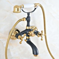 Black Gold Brass Clawfoot Bath Tub Faucet with Handshower - Wall Mount fna402
