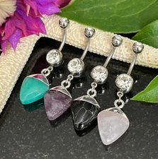 1pc Double Gem Stone Dangle Belly Ring 14g Navel Naval Curved Barbell 316L Steel