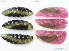 Fancy Carved 3 Pieces Pink Tourmaline Set Natural Loose Gemstone Carving