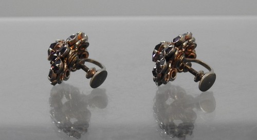 Vintage Pair Amethyst Purple Rhinestone Silver Tone Screw Back Earrings 3/4" P18 - Picture 9 of 12