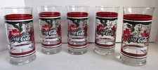 5 Coca Cola Christmas Stained Glass Beverage Whataburger Poinsettias  6" Vintage