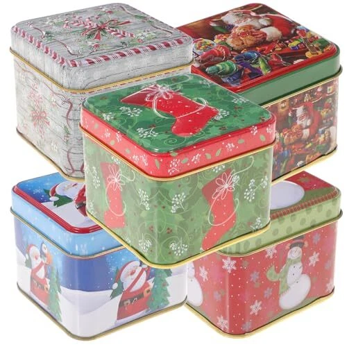 5pcs Square Christmas Cookie Tins Santa Tinplate Candy Boxes