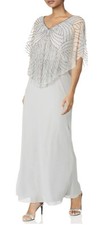 J Kara Women's Geo Beaded Pop Over Dress SILVER sz 18 NWT