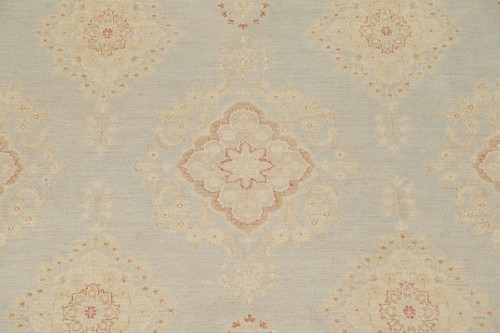 Geometric Oushak-Chobi Light Blue 9x12 Oriental Area Rug Handmade Wool Carpet - Picture 4 of 12