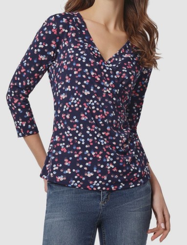 Jones New York Women's Blue Dot-Print 3/4-Sleeve Wrap Top Size XS