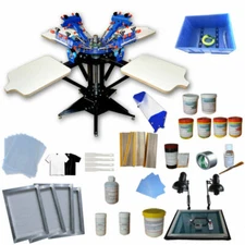 Updated Micro-Adjust 4Color 4Station Silk Screen Printing Full Kit DIY Materials