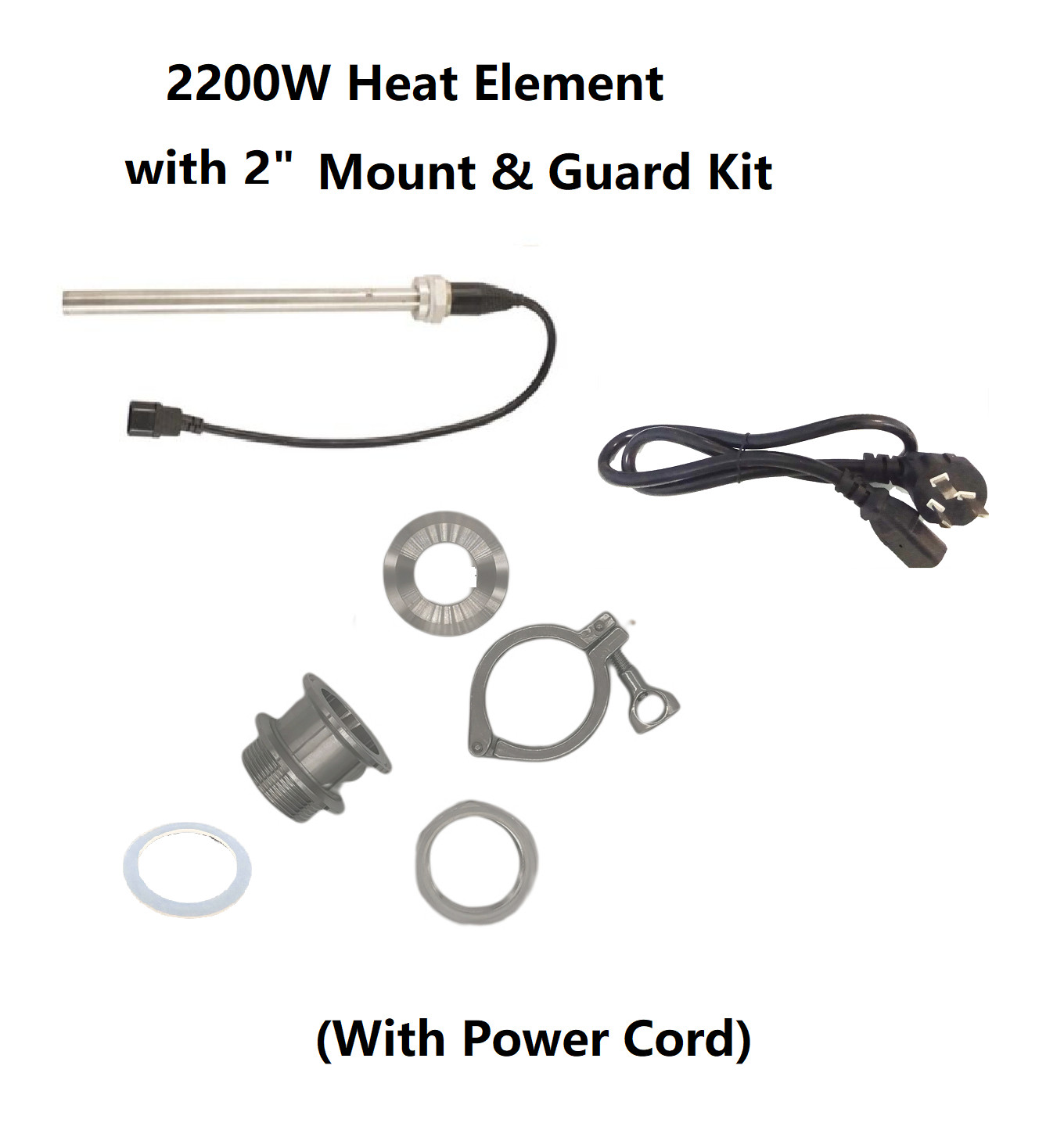 New 2200W/240V or 1100W/110V Heat Element 2" Tri-clover Mount & Guard Kit