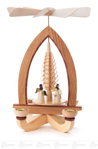 Piramide Natalizia In Legno Di Seiffen Con Angeli Per Candele - 19x19x25 Cm, Arte Popolare Tedesca Fatta A Mano, Decorazione Natale - 4