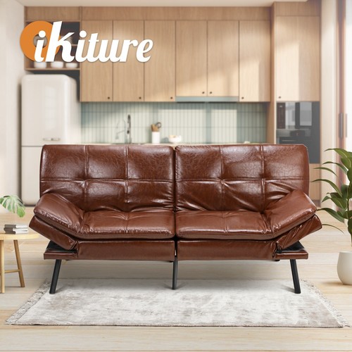 Oikiture Sofa Bed Futon Recliner Lounge Couch Convertible Leather 3-Seater Brown - Picture 6 of 10