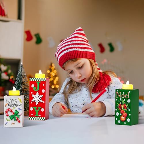 Weihnachtsdeko Innen, 3 Stück Weihnachten Holz rot weiß grün (Stil B) - Bild 5 von 8