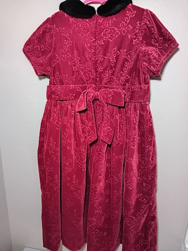 Gymboree Girls Red Crushed Velvet Dress with Faux-Fur Peter Pan Collar 3XL 8yrs - Picture 4 of 24