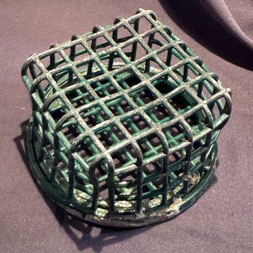 Vintage Green Metal Cage Flower Frog 3.5" diameter MCM