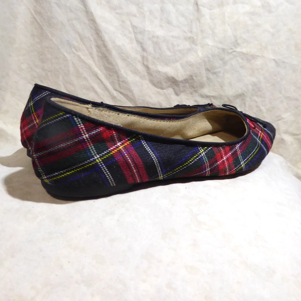 🩰 Old Navy Pointy Ballet Flats 10 M Multicolor Tartan Plaid Fabric; Bow Details - Image 4 of 4