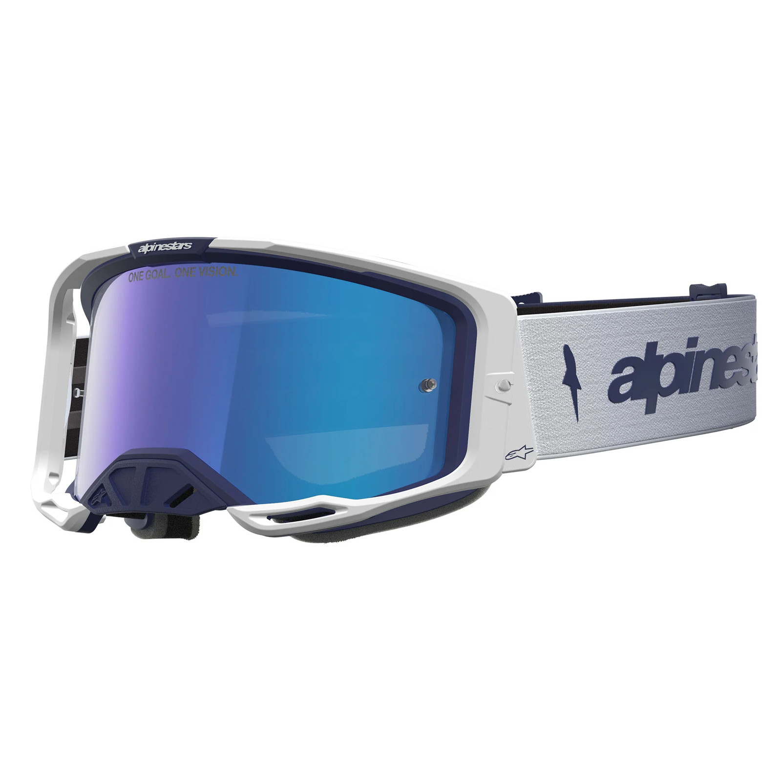 Alpinestars Vision 8 AMBER MX Goggles (Navy/White) Mirror Blue Lens
