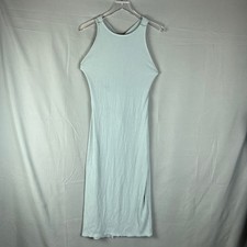H&M Ribbed Bodycon Dress Womens Large Light Blue Plunge Back Wide Straps Party