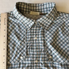 Howler Bros Shirt Men's Small White Blue Check Vented Pearl Snap Western Cowboy