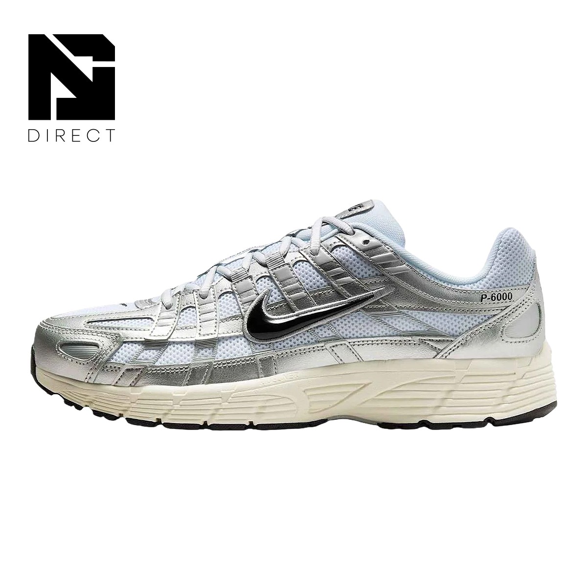 Nike P-6000 Metallic Flat Silver CD6404 105 Men's Size Shock-Absorbing Comfort