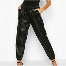 A New Day Faux Leather Jogger Pants Black Elastic Waist Drawstring Size XS