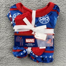 Marvel Pajama Set Toddler Boys 2T Blue Fleece 2PC Cozy Socks Spider-Man Xmas