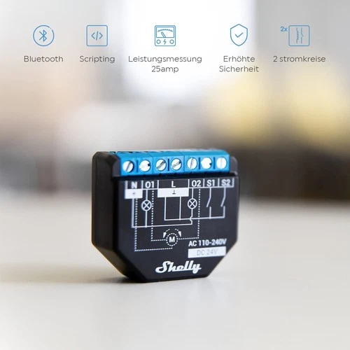 Shelly Plus 2PM | Wlan & Bluetooth 2 Kanäle Smart Relais Schalter 2 Geräte mit 1