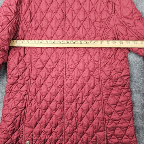 LL Bean Jacket Womens Medium Red Quilted Coat Plaid Lined Snap Button Pockets - Picture 6 of 6