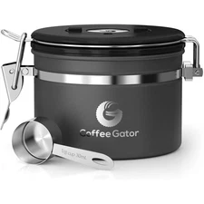 Coffee Gator Stainless Steel Grounds and Beans Container Canister with