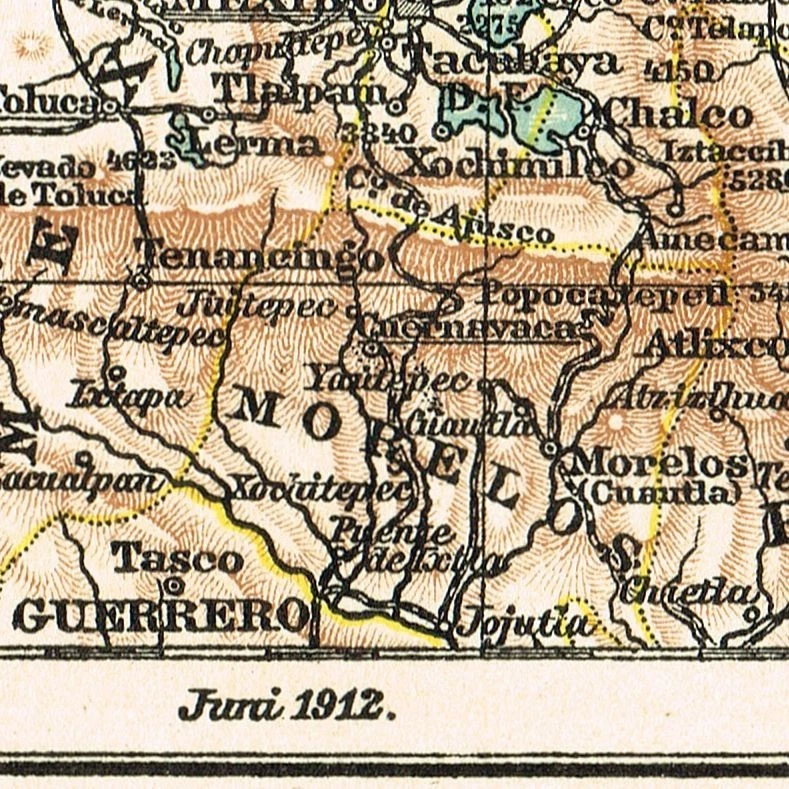 Mapa plano antiguo vintage original de MÉXICO FECHADO 1912 Estados Unidos Mexicanos Foto 3 de 4