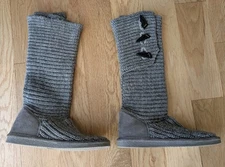 Bearpaw Boots Womens 7 Tall Fold Over Gray Knit Pull On Casual Mid-Calf Comfort