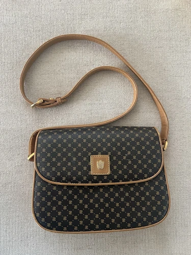 Borsa a tracolla vintage Paolo Gucci cognac marrone tela pelle borsetta tracolla