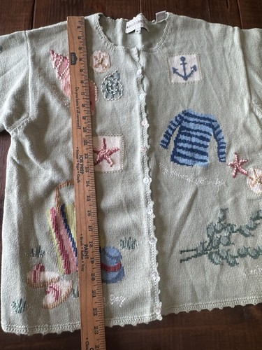 Marisa Christina Beach Summer Sweater Green Shells Ocean Cardigan Medium - Picture 14 of 14
