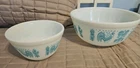 Pyrex White Turquoise Amish Butterprint Nesting Bowl Set 2pc 401 and 403